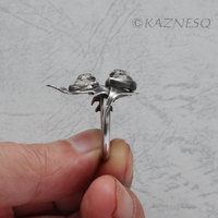 (C) KAZNESQ: Rose cut trillion quartz thistle motif oxidized silver ring