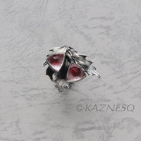 (C) KAZNESQ: Rose cut trillion quartz thistle motif oxidized silver ring
