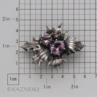 (C)KAZNESQ: Thistle motif amethyst oxidized silver brooch