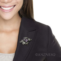 (C)KAZNESQ: Thistle motif amethyst oxidized silver brooch