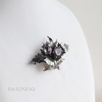 (C)KAZNESQ: Thistle motif amethyst oxidized silver brooch