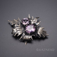(C)KAZNESQ: Thistle motif amethyst oxidized silver brooch