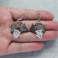 SOLD: Grape leaves and fruits oxidized silver earrings with Lever-Back Ear Wires