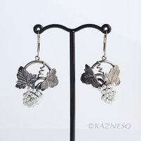 SOLD: Grape leaves and fruits oxidized silver earrings with Lever-Back Ear Wires