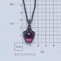 SOLD: Art Nouveau style amethyst cab oxidized silver pendant necklace with gold lining