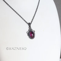 SOLD: Art Nouveau style amethyst cab oxidized silver pendant necklace with gold lining