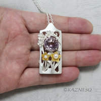 Art Nouveau style ametrine jonquil motif silver pendant necklace