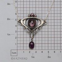 SOLD: Art Nouveau style silver pendant necklace with Amethyst, Sugilite, and Akoya pearls