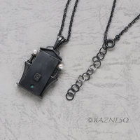 (C) KAZNESQ Green Lace Agate building facade Keum Boo oxidized silver pendant ne