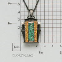 (C) KAZNESQ Green Lace Agate building facade Keum Boo oxidized silver pendant ne