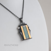 (C) KAZNESQ Green Lace Agate building facade Keum Boo oxidized silver pendant ne