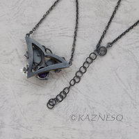Red copper leaves and pearl grape fruits pendant necklace of amethyst brass and oxidized silver.