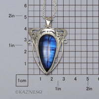 (C) KAZNESQ: Blue labradorite Art Nouveau style silver pendant necklace.