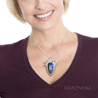 (C) KAZNESQ: Blue labradorite Art Nouveau style silver pendant necklace.