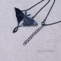 (C) KAZNESQ: Moon moth motif oxidized silver and Royal blue moonstone pendant