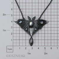 (C) KAZNESQ: Moon moth motif oxidized silver and Royal blue moonstone pendant