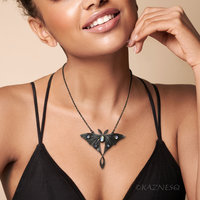 (C) KAZNESQ: Moon moth motif oxidized silver and Royal blue moonstone pendant