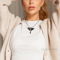 (C) KAZNESQ: Moon moth motif oxidized silver and Royal blue moonstone pendant
