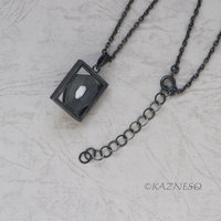 (C) KAZNESQ: Amethyst Mother of pearl oxidized silver rectangle pendant necklace