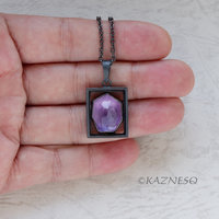 (C) KAZNESQ: Amethyst Mother of pearl oxidized silver rectangle pendant necklace