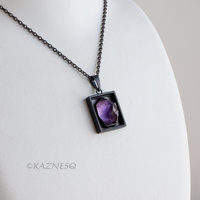 (C) KAZNESQ: Amethyst Mother of pearl oxidized silver rectangle pendant necklace