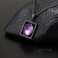 (C) KAZNESQ: Amethyst Mother of pearl oxidized silver rectangle pendant necklace