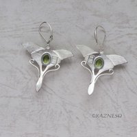 (C) KAZNESQ: peridot silver green moon moth earrings