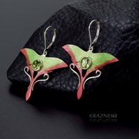 (C) KAZNESQ: peridot silver green moon moth earrings