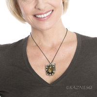 (C) KAZNESQ: Rutilated Quartz with Mother of Pearl Oxidized Silver decorated Fra