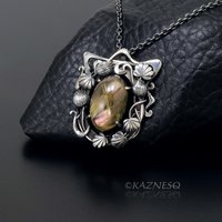 (C) KAZNESQ: Rutilated Quartz with Mother of Pearl Oxidized Silver decorated Fra