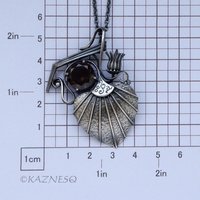 (C) KAZNESQ: Goth style Leaf and Bud motif Smoky Quartz Oxidized Silver Pendant