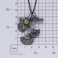 (C) KAZNESQ: Goth style Ginkgo motif Mali Garnet Oxidized Silver Pendant Necklac