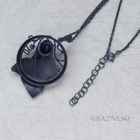 (C) KAZNESQ: Leaf motif Oxidized silver pendant necklace with an High Crown Cut