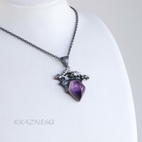 (C) KAZNESQ: Pine Tree Bonsai motif amethyst and MOP Oxidized Silver Pendant Nec