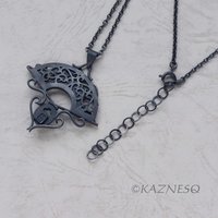(C) KAZNESQ: Fan shape Pine Tree motif oxidized silver pendant necklace featurin