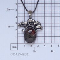 (C) KAZNESQ: Moss Agate Bonsai Pine Tree motif Oxidized Silver Pendant Necklace