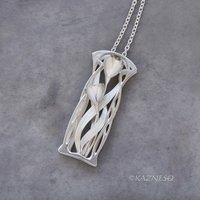 (C) KAZNESQ: Art Nouveau style mat finish silver floral pendant necklace with Ak