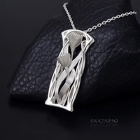 (C) KAZNESQ: Art Nouveau style mat finish silver floral pendant necklace with Ak