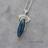 (C) KAZNESQ: Blue Marquise Labradorite Art Nouveau Openwork Silver Pendant Neckl