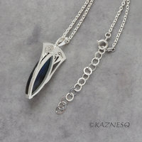 (C) KAZNESQ: Blue Marquise Labradorite Art Nouveau Openwork Silver Pendant Neckl