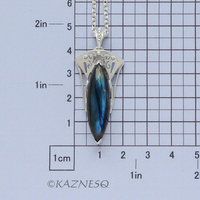 (C) KAZNESQ: Blue Marquise Labradorite Art Nouveau Openwork Silver Pendant Neckl