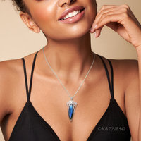 (C) KAZNESQ: Blue Marquise Labradorite Art Nouveau Openwork Silver Pendant Neckl