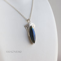 (C) KAZNESQ: Blue Marquise Labradorite Art Nouveau Openwork Silver Pendant Neckl