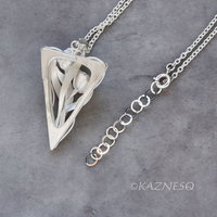 (C) KAZNESQ: Art Nouveau style Floral triangle silver pendant with Akoya Pearls.