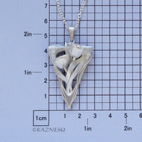 (C) KAZNESQ: Art Nouveau style Floral triangle silver pendant with Akoya Pearls.
