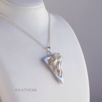 (C) KAZNESQ: Art Nouveau style Floral triangle silver pendant with Akoya Pearls.