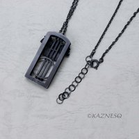 (C) KAZNESQ: Art Deco Style Leaf Motif Oxidized Silver Pendant Necklace with Keu