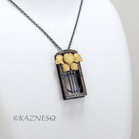 (C) KAZNESQ: Art Deco Style Leaf Motif Oxidized Silver Pendant Necklace with Keu