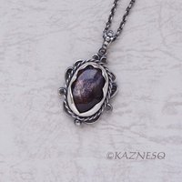 (C) KAZNESQ: Iolite Sunstone oxidized silver filigree and scrolls pendant neckla