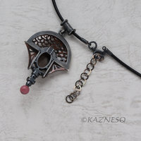 (C) KAZNESQ: Lucky Cloud pattern Copper and Oxidized Silver Pendant with a Black